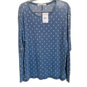 We The Free blue top women  Long Sleeve Distressed Blue Diamond size S bohemian